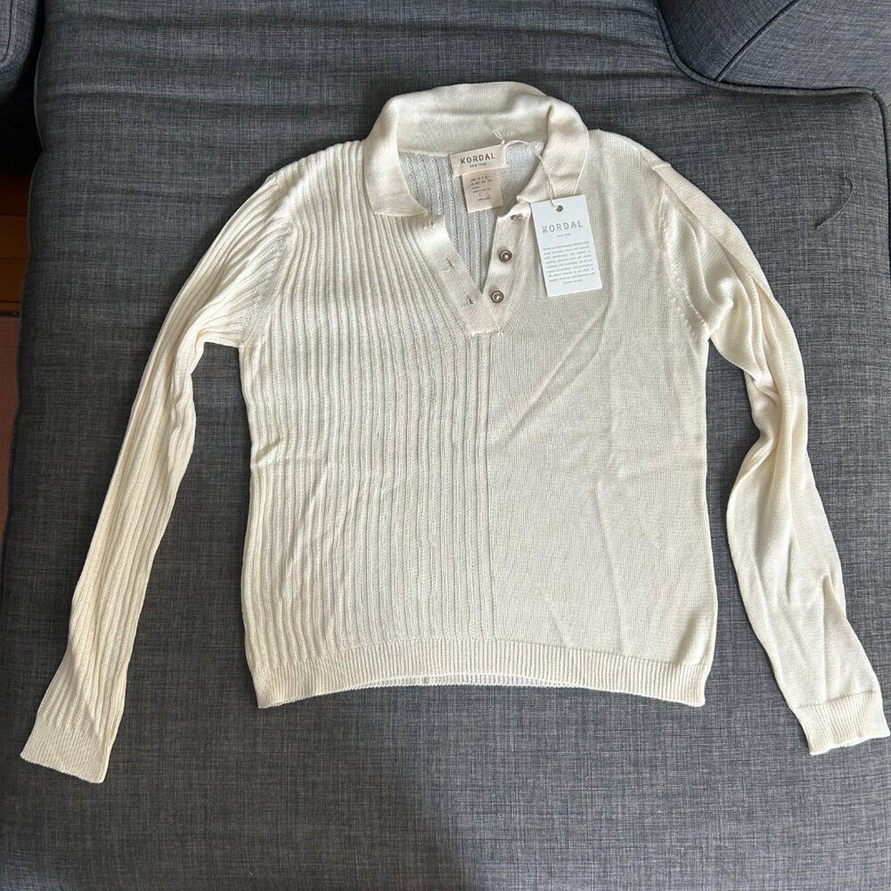 Women's Cream Ribbed Sweater - Picture 2 of 5